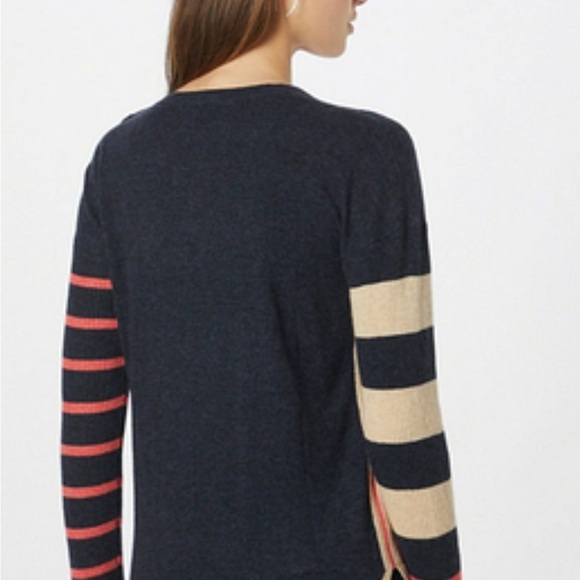 White Stuff Striped Navy and Coral Alpaca/Merino wool Sweater - Picture 2 of 9
